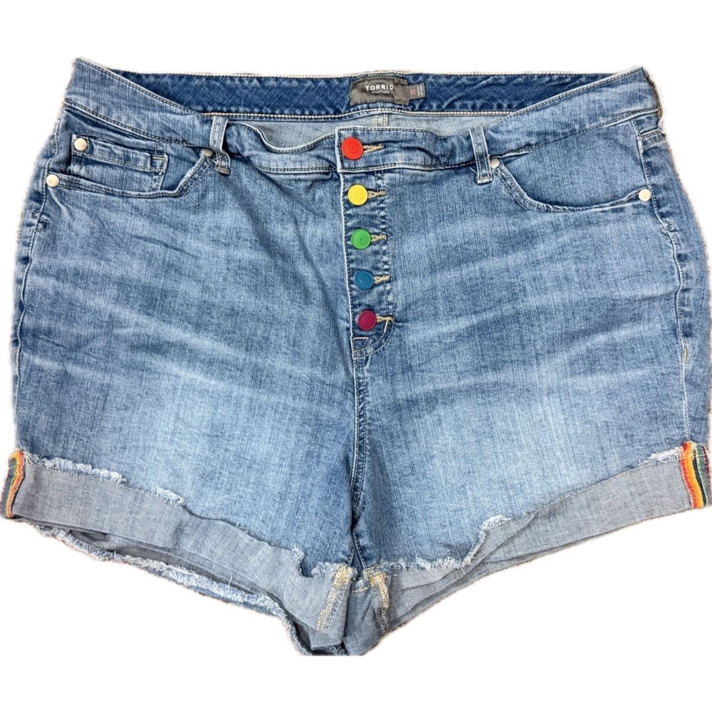 Torrid Womens Plus 20 Denim Shorts Rainbow Button Fly Pride Cuffed Medium Wash